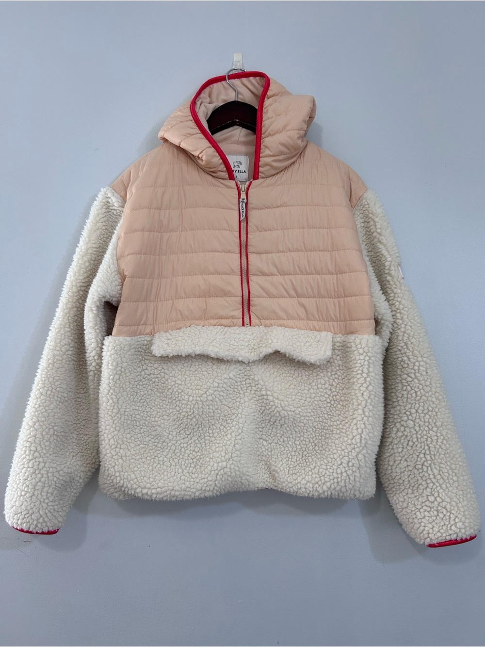 Ivory Ella Claire Mixed Media Sherpa Pullover Jacket. S - Picture 3 of 16